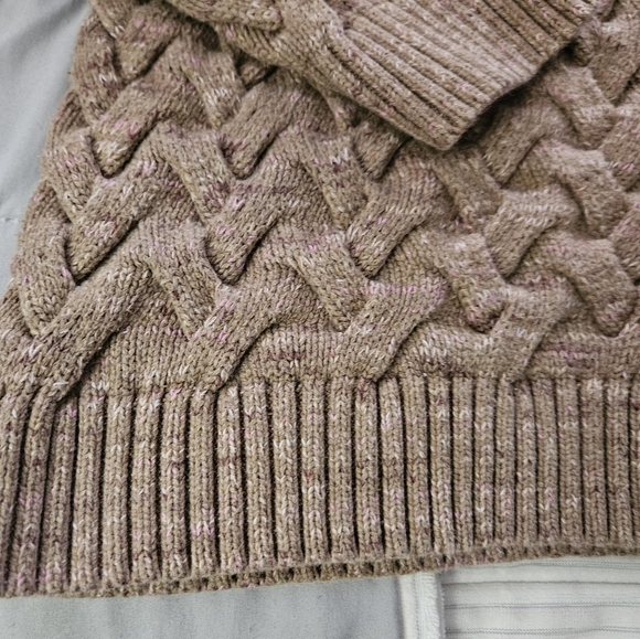 Lands' End Brown W Pink Cable Knit Sweater Size XL/P 18 - Picture 5 of 8